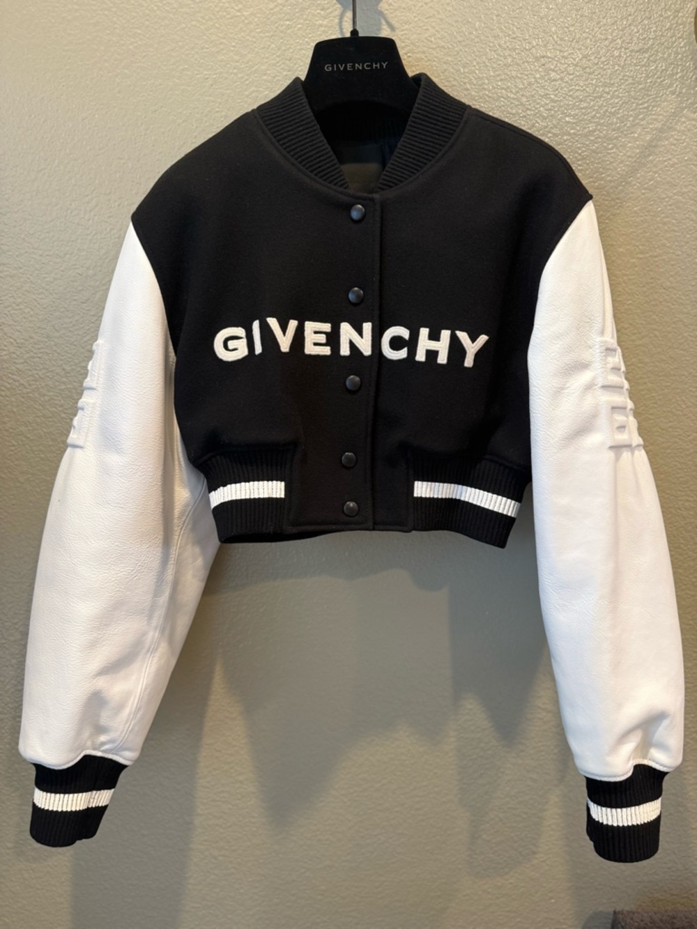 Givenchy Black & White Cropped Logo Bomber Jacket - Picture 1 of 8